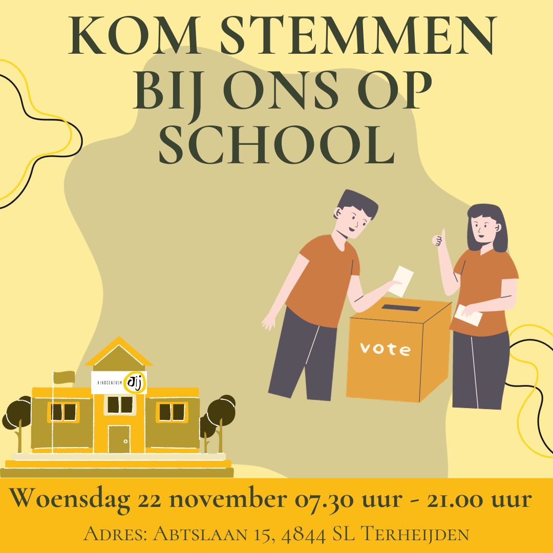 Stemmen voor de Tweede Kamerverkiezingen? 🗳️ Het kan bij ons stembureau op school. 

Op woensdag 22 november kan je bij ons vanaf 07.30 uur tot 21.00 uur terecht om jouw stem uit te brengen. En ben je er dan toch? Voel je welkom om  rustig rond te kijken in ons Kindcentrum. 💛

Hopelijk tot dan! 

#terheijden #terheijdencity #gemeentedrimmelen #stemmen #tweedekamerverkiezingen #tweedekamerverkiezingen2023 #stembureau #stembureaus #kindcentrumjij #stichtingobo #stemmenmaar