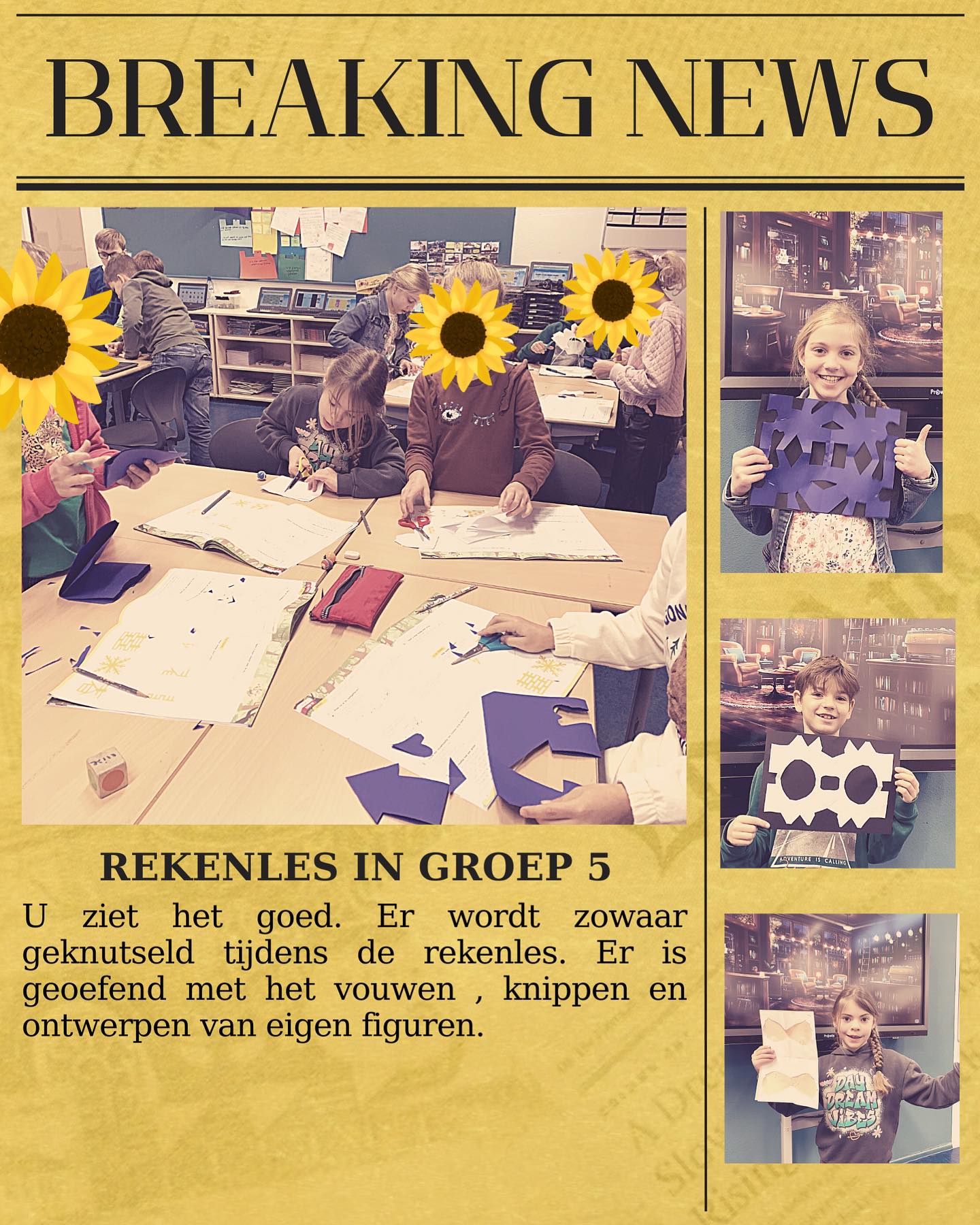 Rekenles over het vouwen van figuren #rekenlessen #vakoverstijgendonderwijs #vouwen #kindcentrumjij #stichtingobo #knippen✂️ 🟡🟨💛🌼