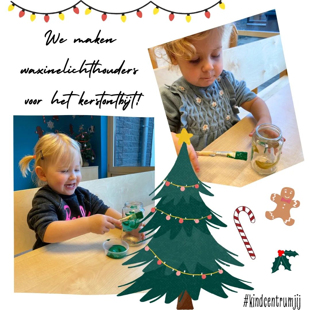 Op het kinderdagverblijf maken we met de kinderen waxinelichthouders! ✨️De kerstsfeer zit er al goed in!