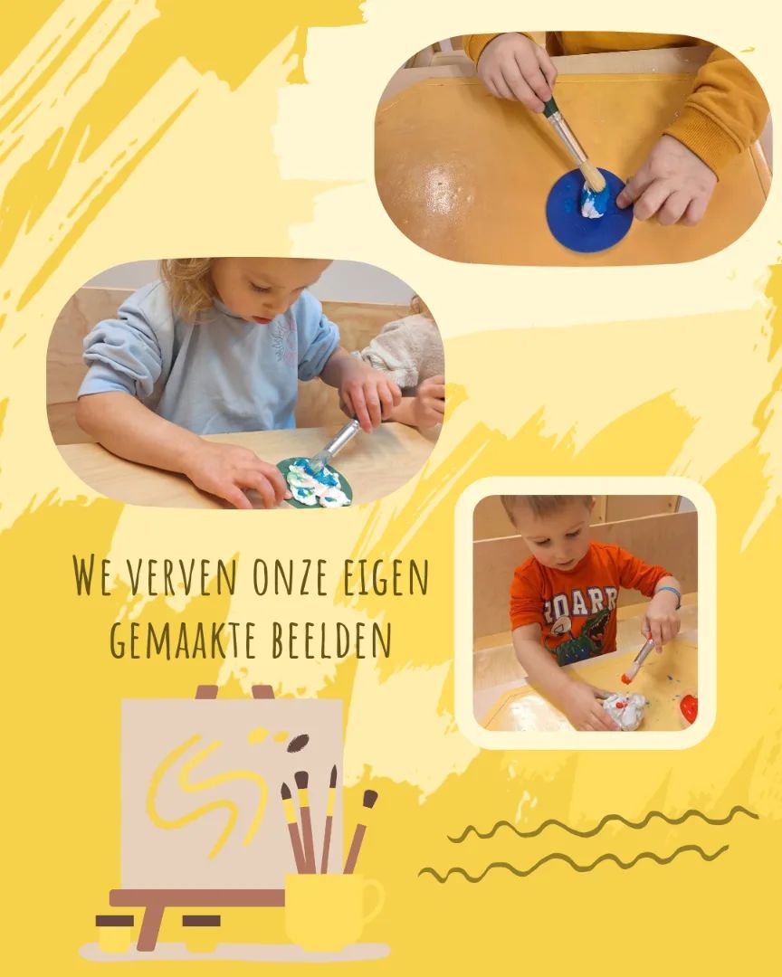 Verven 🎨Op de peutergroep worden de beeldjes die de kinderen zelf mochten kleien geverfd! Zo maken we ons eigen museum. 🗽