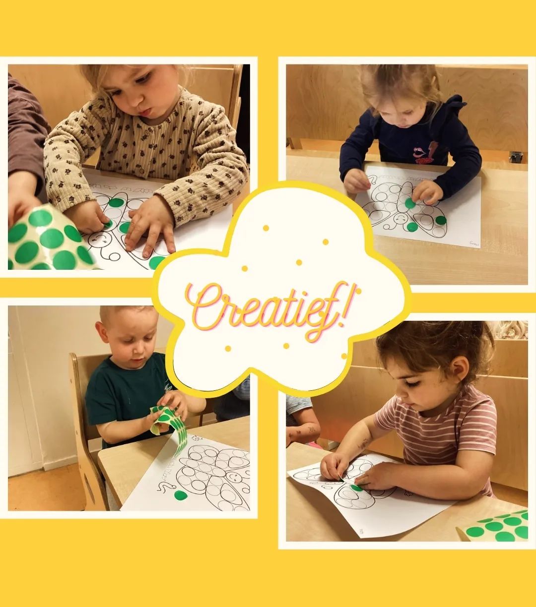 Stickers plakken🦋

De peuters plakken erop los met deze leuke activiteit!🤩
Wist je dat dit voor veel ontwikkelingen erg goed is?

Ze leren hierbij een perfecte pincetgreep, goede oog-hand coördinatie, leuk sensorisch spel, het oefenen van vragen om hulp en het lichaamsbewustzijn creëren! 👏

#kindcentrumjij #ontwikkelingstimuleren #kinderopvang #kansencreëren #kriebelbeestjes