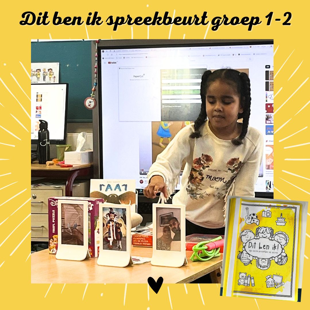 In groep 1-2 zijn we onlangs gestart met de ‘dit-ben-ik’ spreekbeurt. Dit is een (vrijblijvende) vertelbeurt waarin de kinderen mogen vertellen over zichzelf. 

“De maatschappij vraagt veel presenteervaardigheden van mensen”, vertelt juf Karin van groep 1-2. “Het is fijn om de kinderen op een laagdrempelige manier, in een vertrouwde omgeving, hier kennis mee te laten maken. En de kinderen vinden het hartstikke leuk om over zichzelf en wat hen bezig houdt te vertellen.”

“Normaal vertellen de leerlingen al vaak in de kring dingen over zichzelf of wat ze hebben gedaan. Maar bij de ik-spreekbeurt staan ze echt voor de klas, met hun eigen spulletjes op tafel en hebben ze langer de tijd om te vertellen.”

Om de ik-spreekbeurt goed voor te bereiden krijgen de leerlingen een tas mee naar huis waarin ze persoonlijke dingen in kunnen doen om te laten zien tijdens het vertellen. Rinad, uit groep 2, mocht de spreekbeurten als eerste aftrappen. Volgens juf Karin had ze zich heel goed voorbereid. “Ze had foto’s en spulletjes meegenomen om over te vertellen. Daarna mochten de andere kinderen vragen stellen.”

#kindcentrumjij #basisschool #onderwijs #kleuteronderwijs #terheijden #drimmelen #gemeentedrimmelen #brabant #noordbrabant #kijkjeindeklas #spreekbeurt #ditbenik #kleuters #school #basisonderwijs