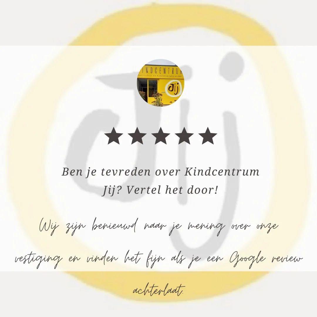 Ben je tevreden over Kindcentrum Jij? Vertel het door!

 

Wij zijn benieuwd naar je mening over onze vestiging en vinden het fijn als je een Google review achterlaat. Help jij ook mee om Kindcentrum Jij onder de aandacht te brengen bij toekomstige ouders? Bedankt! Een review schrijven kan via deze link: https://g.page/r/CWbenrZCdILBEAI/review

#kindcentrum #dagopvang #school