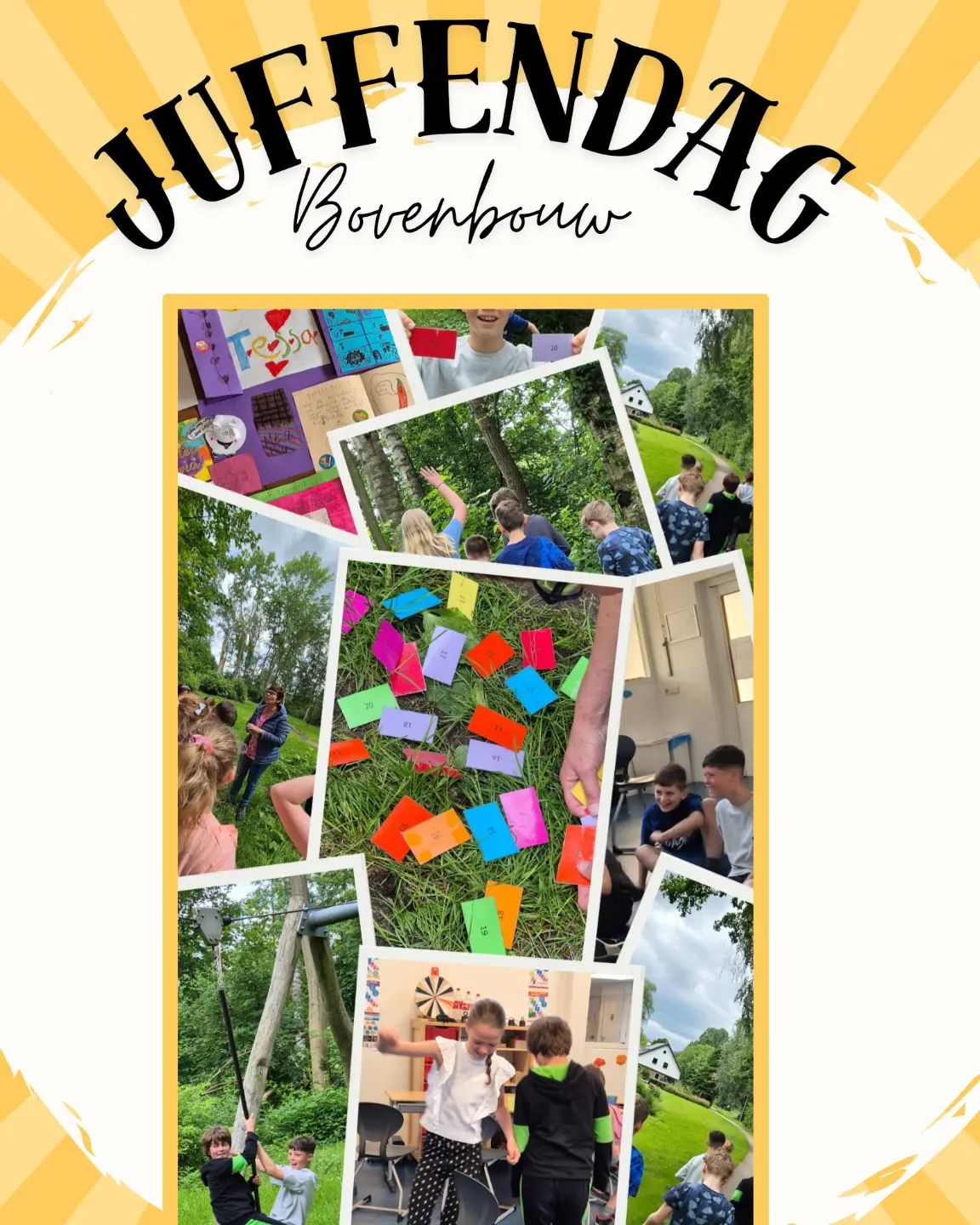 Afgelopen dinsdag was het zover.. 
Juffendag in de bovenbouw 🌼✨️ Juf Betty en Tessa hebben hun verjaardagen samen gevierd.

Zo hebben ze onder andere een muziekquiz 🫶gedaan, een stoelendans, levend stratego in het speelbos en nog veel meer ! Wat een leuke en gezellige dag was dit ! 🌟 

#stichtingobo #kindcentrumjij #juffendag