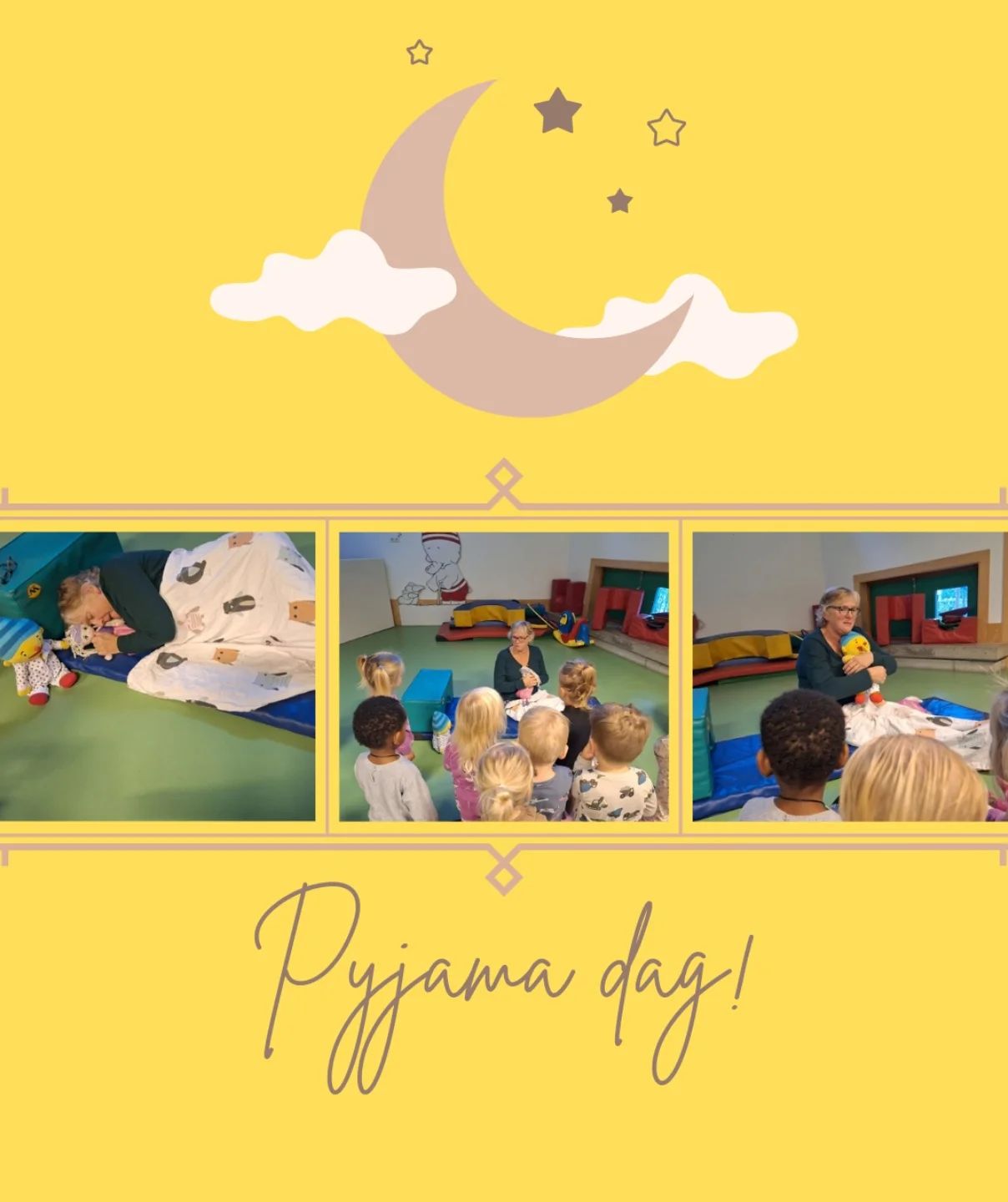 Pyjama dag🌛
Afgelopen week hadden de dreumes en peutergroep een pyjamadag om de Kinderboekenweek af te sluiten! Maar wie lag daar nu ineens te snurken…. zzzz!? 😴

#kinderboekenweek #pyjamadag